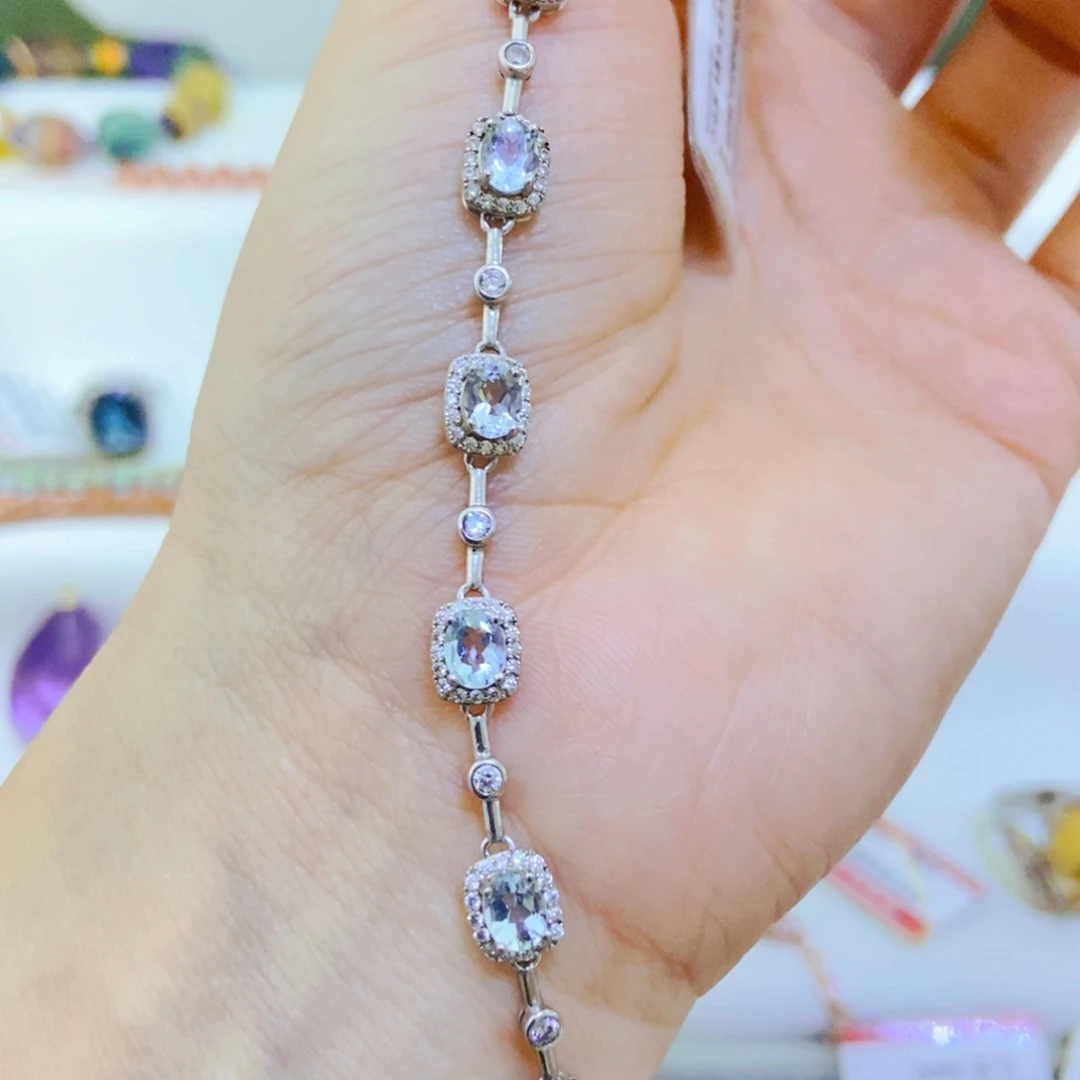 银S925镶嵌手链海蓝宝石