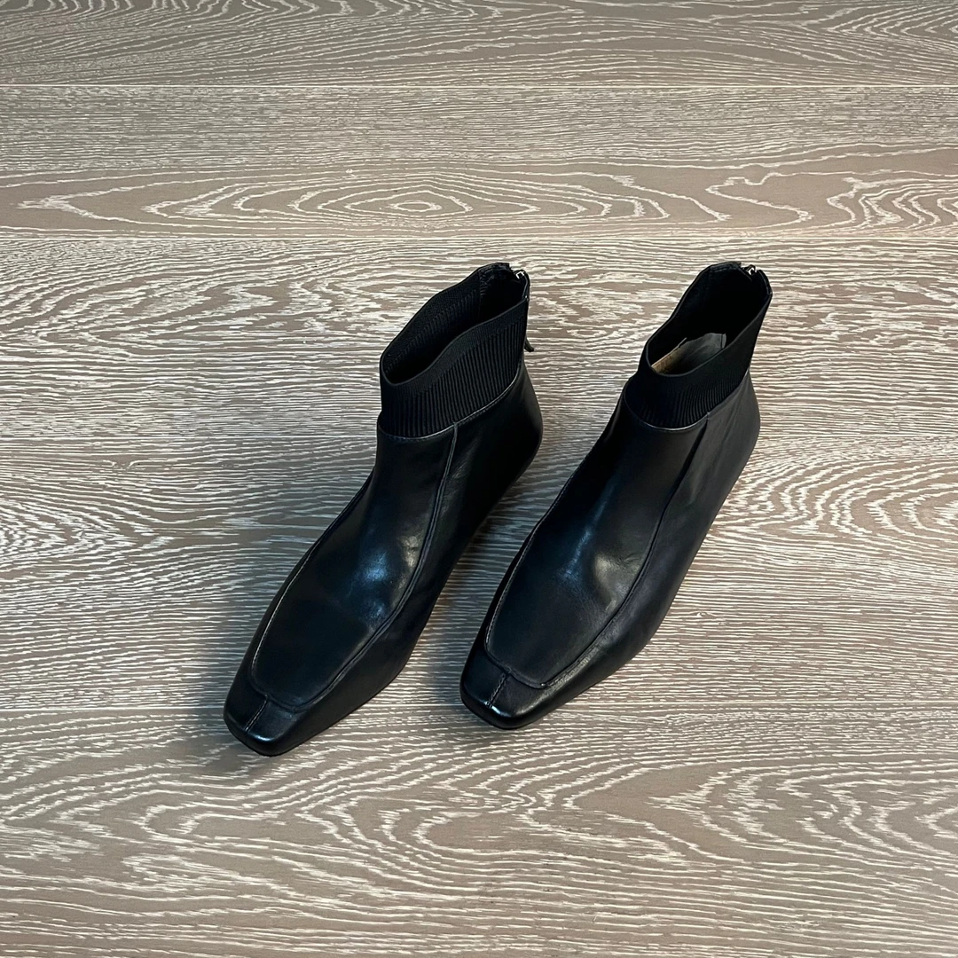 2.5CM头层牛皮瘦瘦靴时装靴软底弹力瘦瘦靴女靴女鞋秋冬方头女鞋