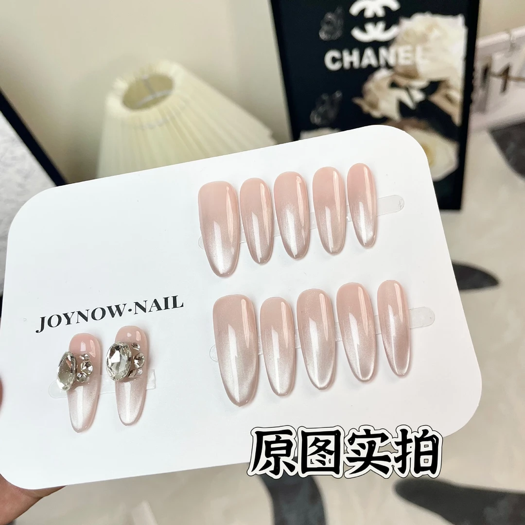 追光猫眼-Hand-painted clear bow 纯手工2025高端穿戴甲 12片装