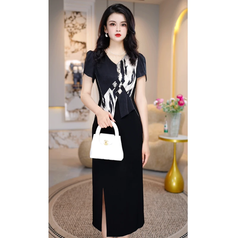 【黑白梵高】2025夏季新款连衣裙收腰显瘦气质长裙轻奢女人味打底裙