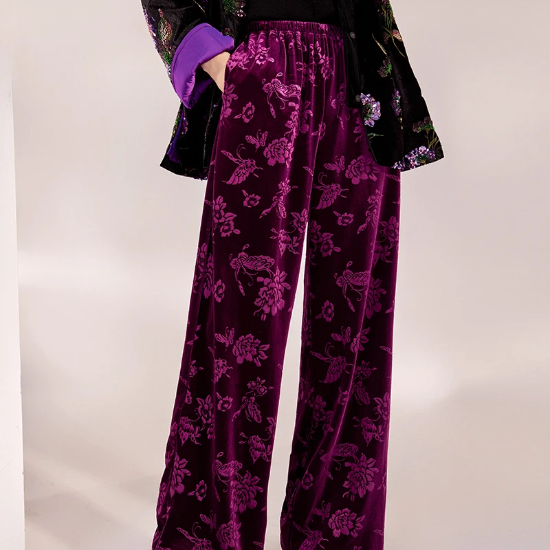 国风新款气质宽松阔腿裤提花刺绣休闲设计直筒裤新中式长裤 M9199