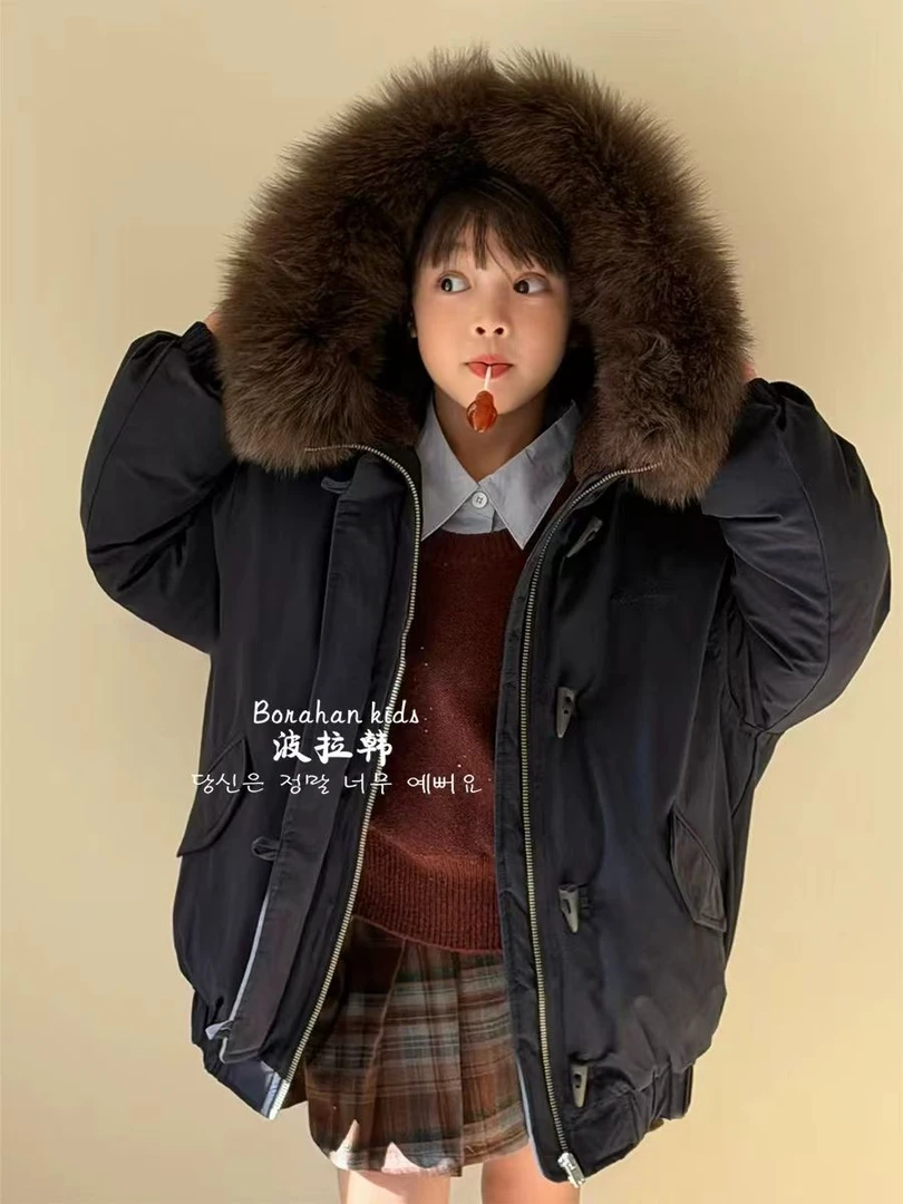 BORAHANKIDS意外-羽绒服2025冬季儿童连帽大毛领保暖洋气派克服