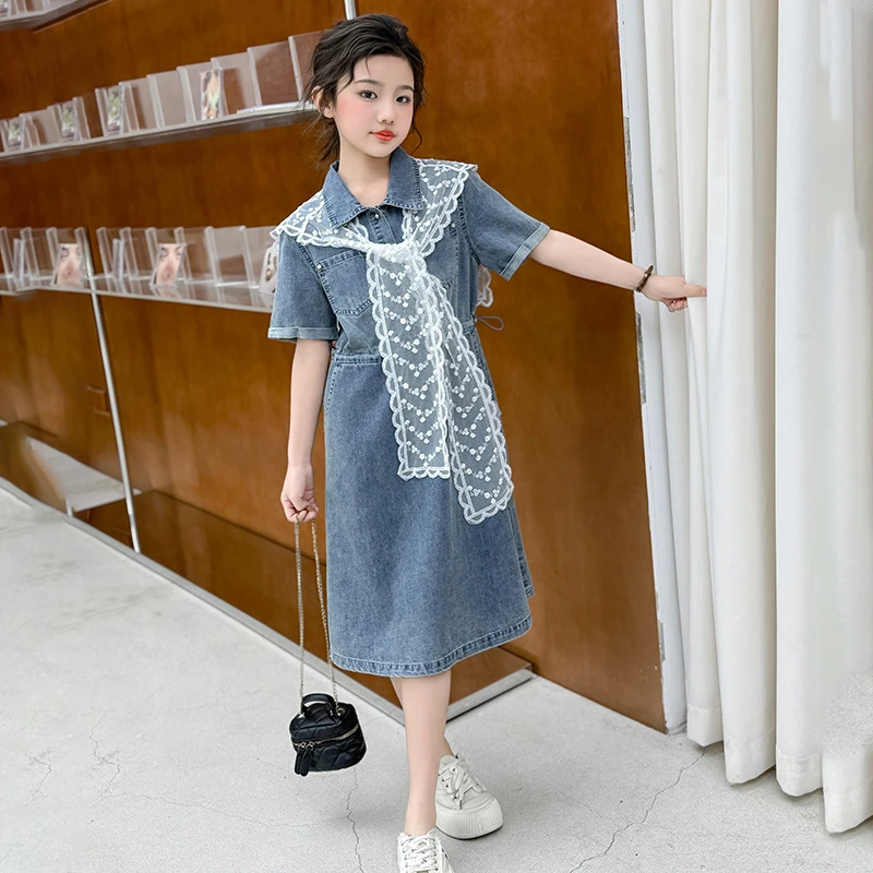 女童连衣裙夏装新款儿童韩版2025洋气小女孩6-15岁薄款牛仔裙子潮