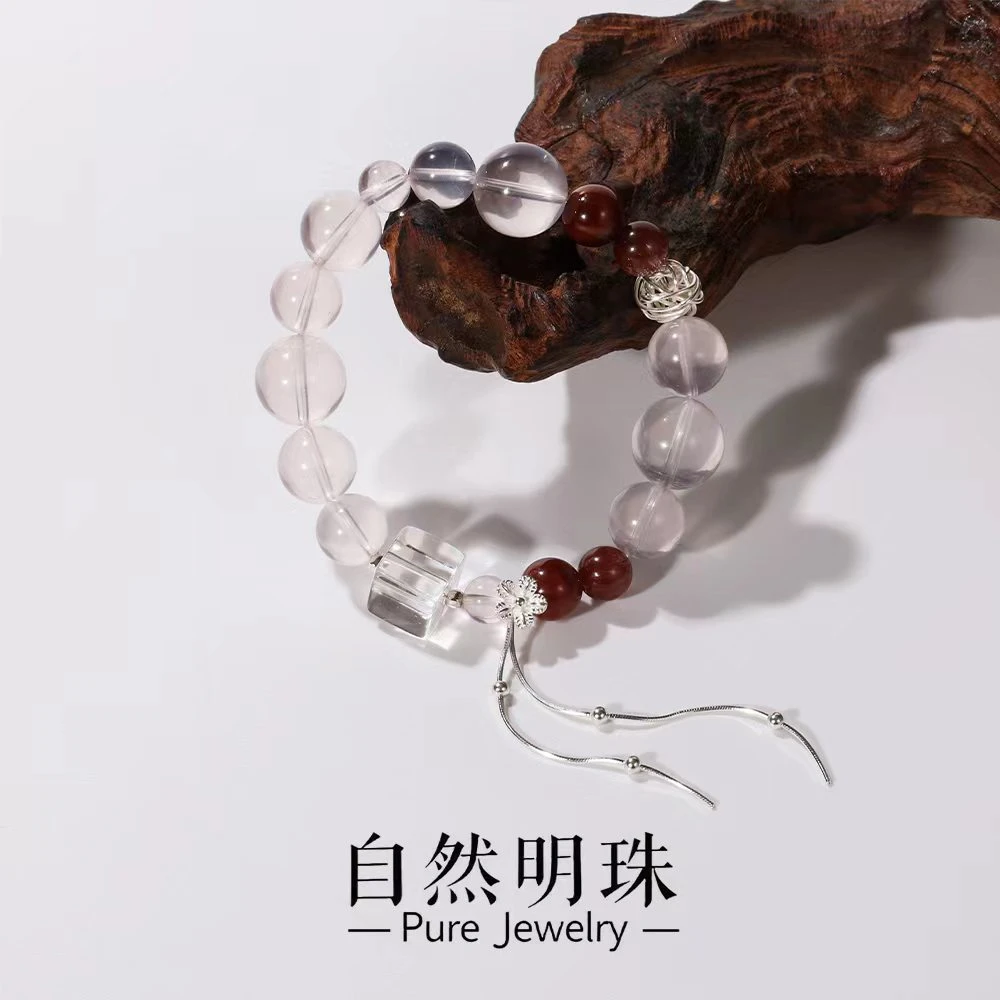 思斯原创 粉水晶六芒星天然水晶红兔毛设计款S925银饰手链