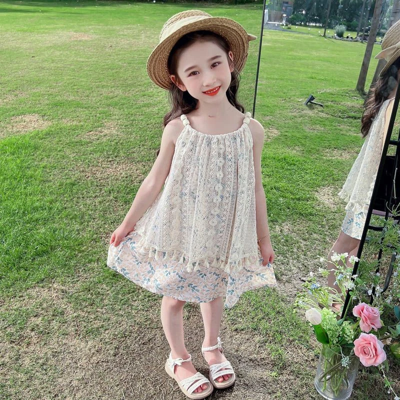 女童夏季时尚韩版碎花新款2025甜美吊带裙宝宝洋气甜美可爱连衣裙