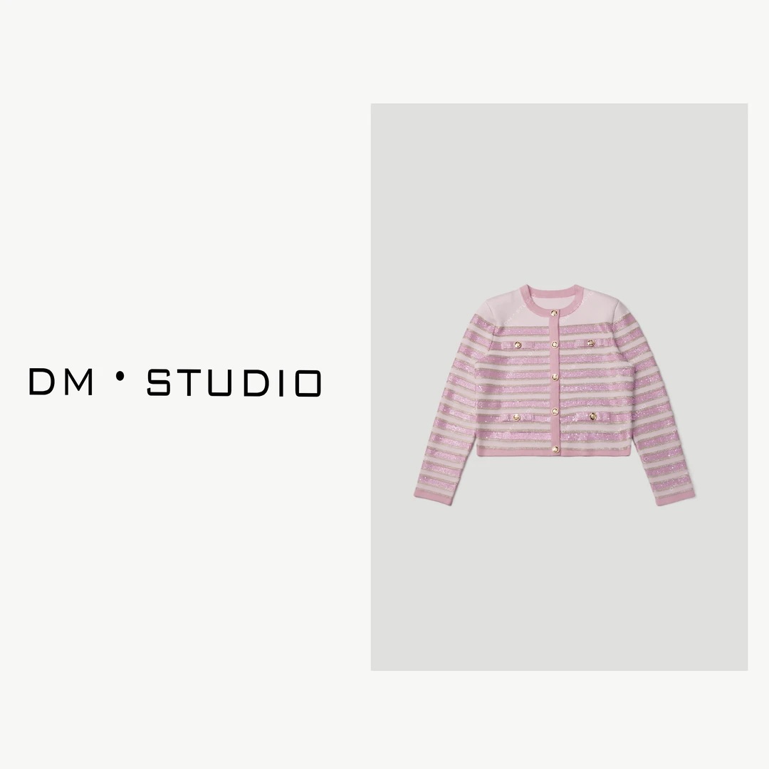 -DM•STUDIO/千金奢华感闪钻条纹针织开衫（245503）