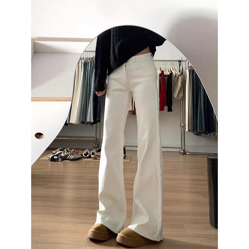 B 门店36&9！白色微喇牛仔裤！高腰显瘦不贴腿拖地马蹄喇叭裤C20849