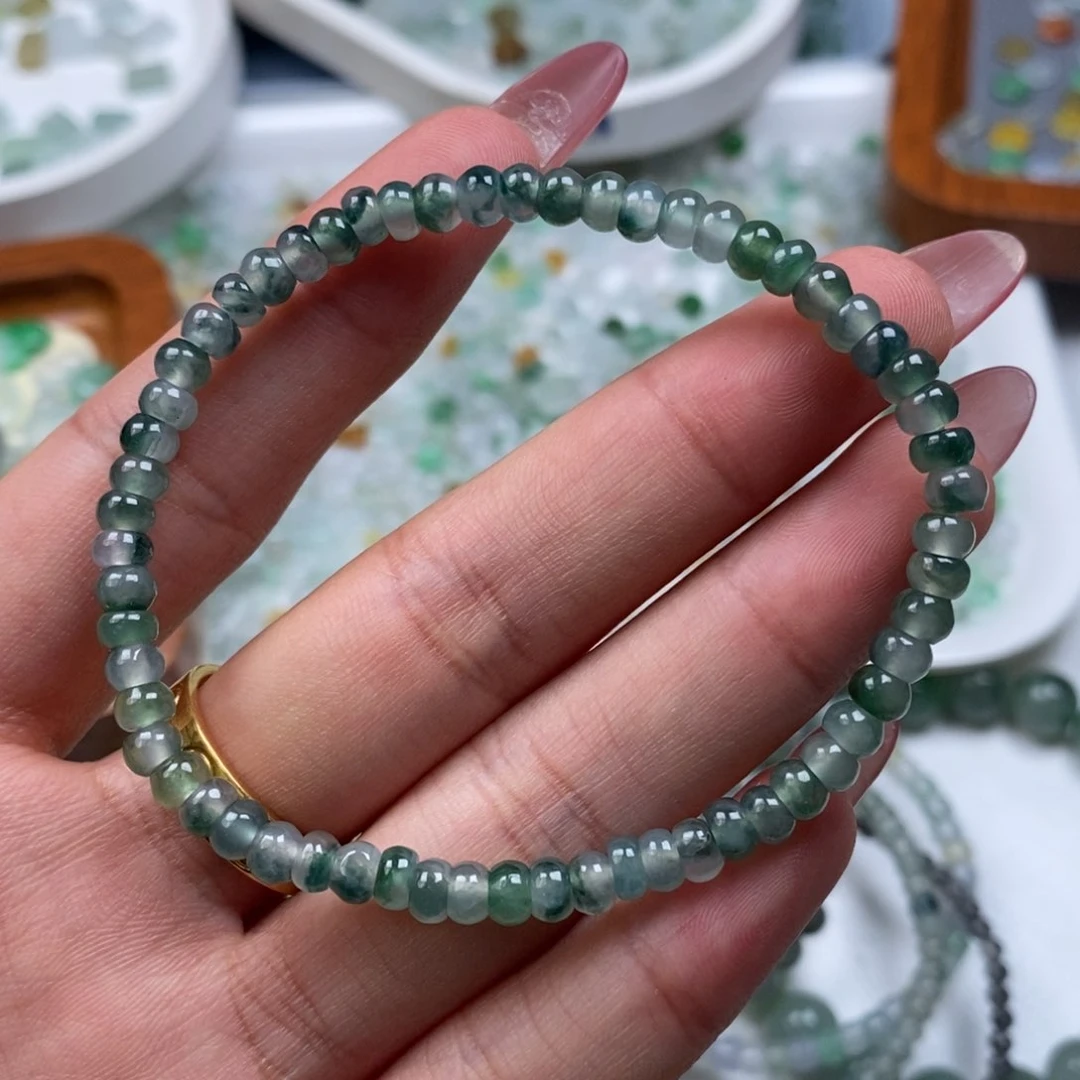 翡翠散珠天然翡翠飘花手串