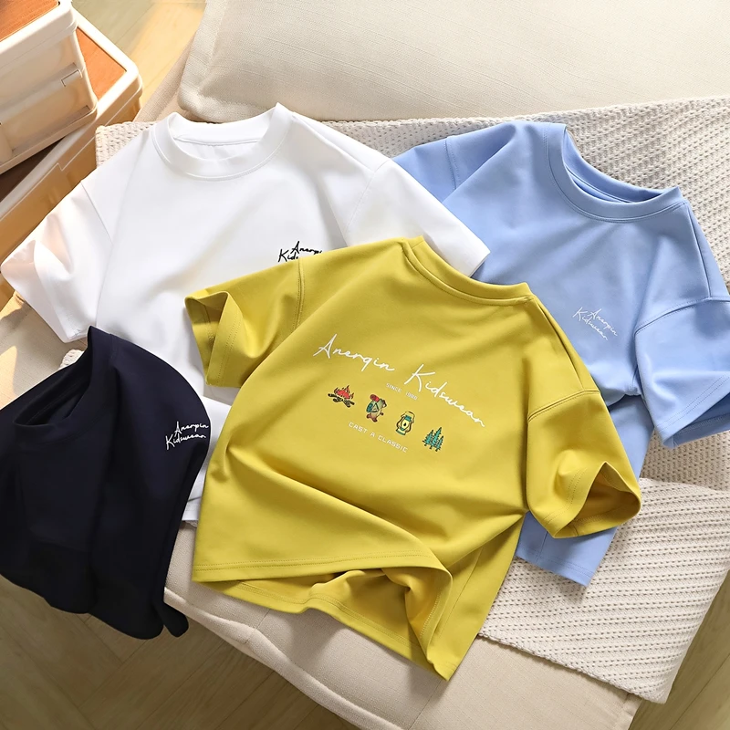 男童夏季新款简约印花短袖中大童探险系列百搭半袖上衣5985