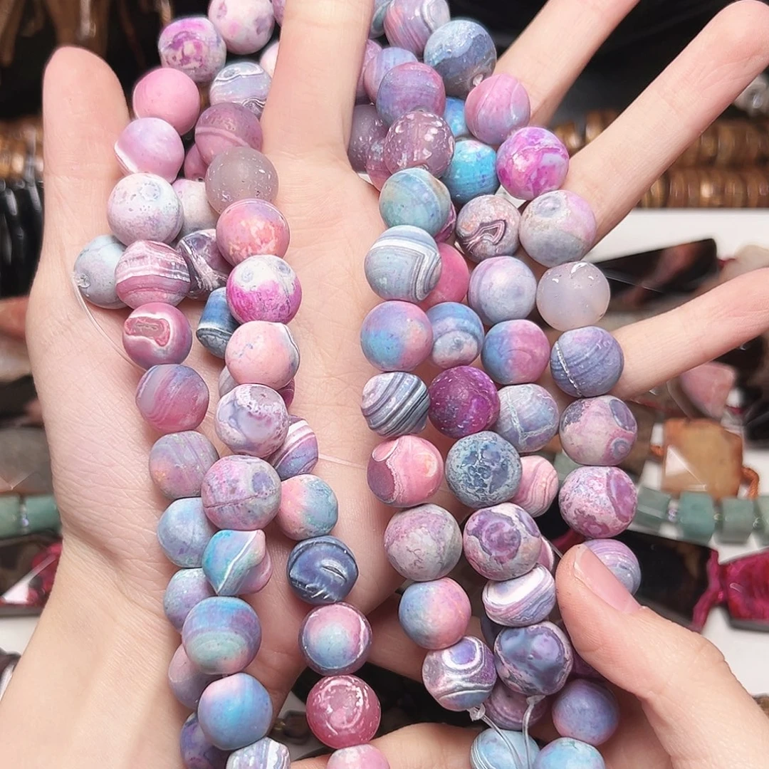 玛瑙/玉髓合金珠宝半成品u349。星空玛瑙随行圆珠一条