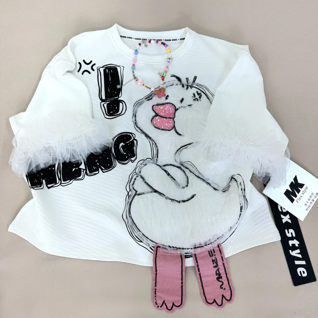 2025夏季新款toby鸭鸭拼接蕾丝短袖上衣 137