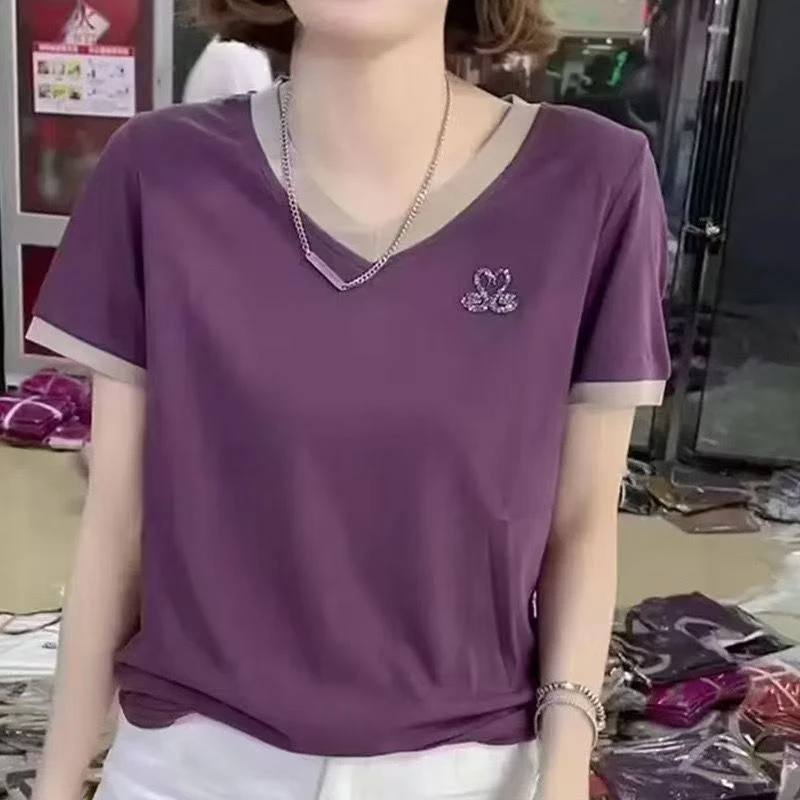 天鹅短袖T恤V领女款