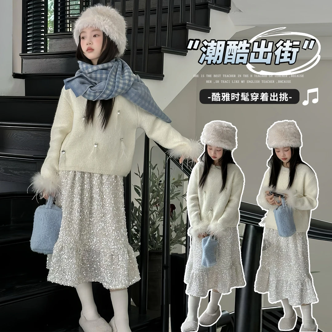甜美女孩童装衣服2026新款洋气名媛气质女童冬装毛衣设计款针织衫