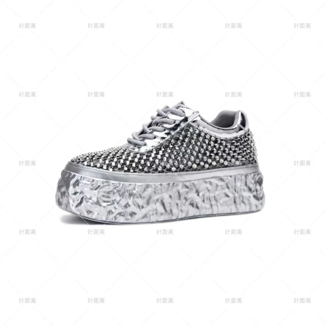 【增高6CM】叶距离25年羊皮款网纱透气闪钻水波纹板鞋小个子休闲鞋