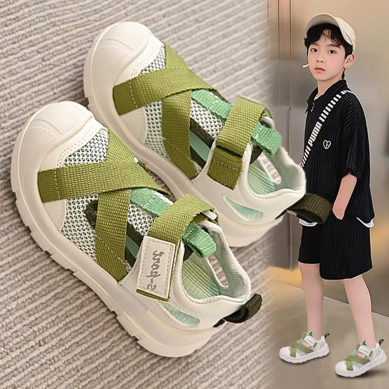 巴拉扣扣童鞋男童网面凉鞋2025新款夏季轻便透气网鞋儿童运动溯溪