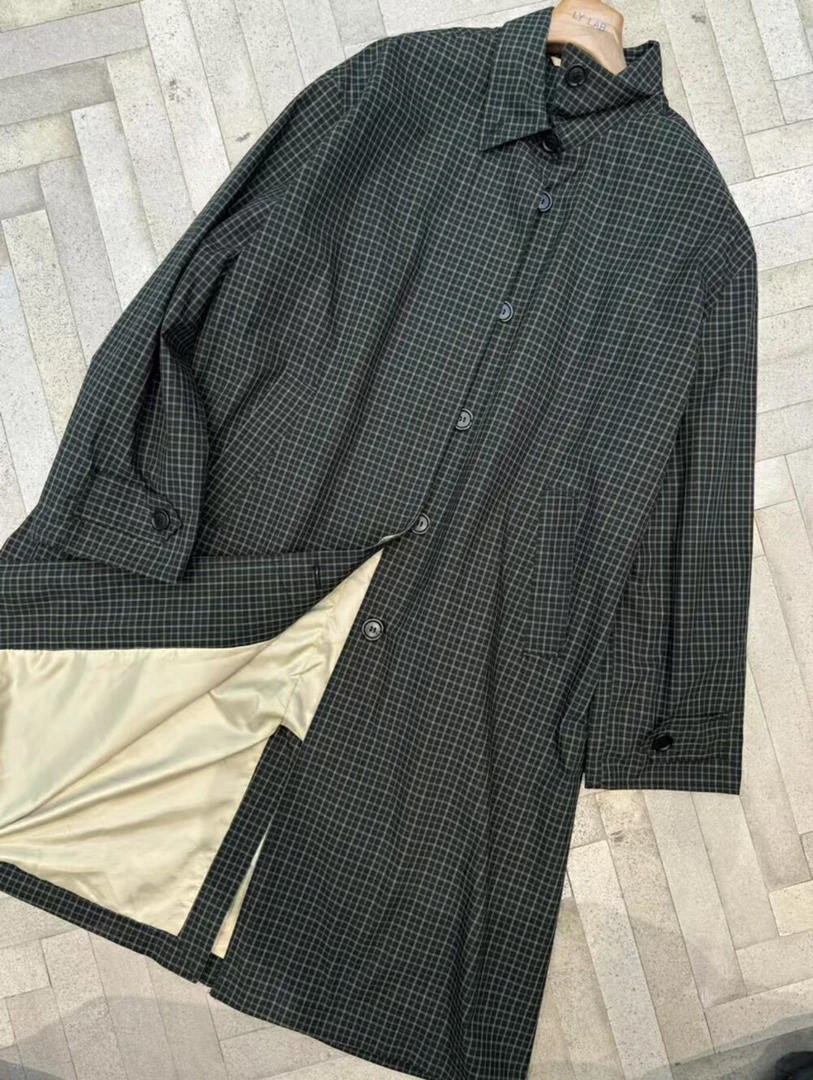 经典格纹廓形风衣简约设计百搭长款休闲外套