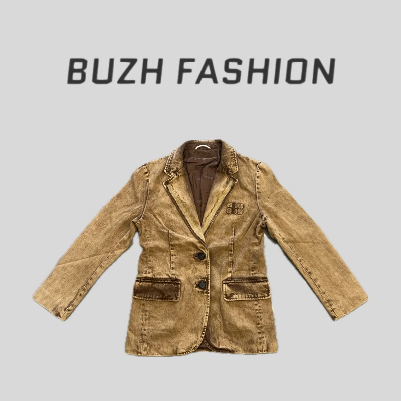 BUZH早秋新款【沙丘废土风】高级质感重工水洗做旧纹理牛仔西服外套