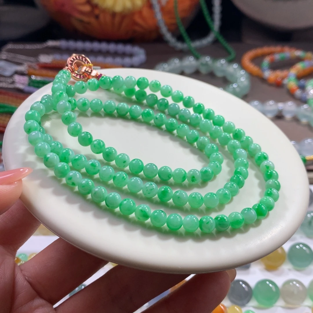 翡翠未镶嵌手链果阳绿飘阳绿色卡5
