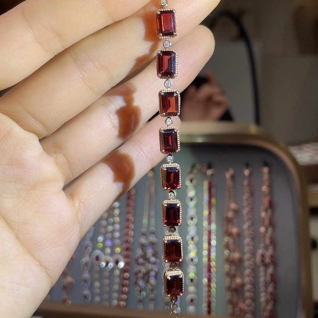 石榴石手链银S925镶嵌