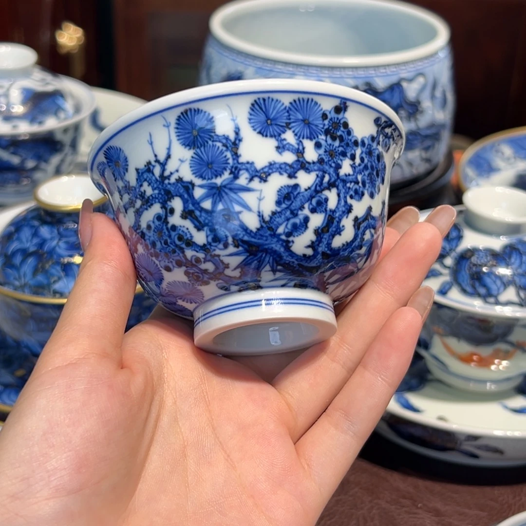 青花雯华堂手绘杯杯