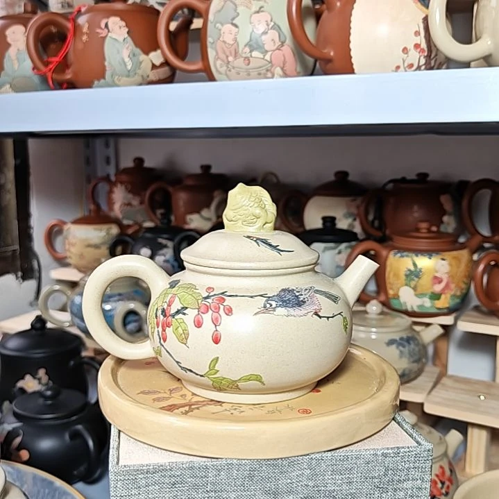 建水紫陶刻绘复烧茶壶23号