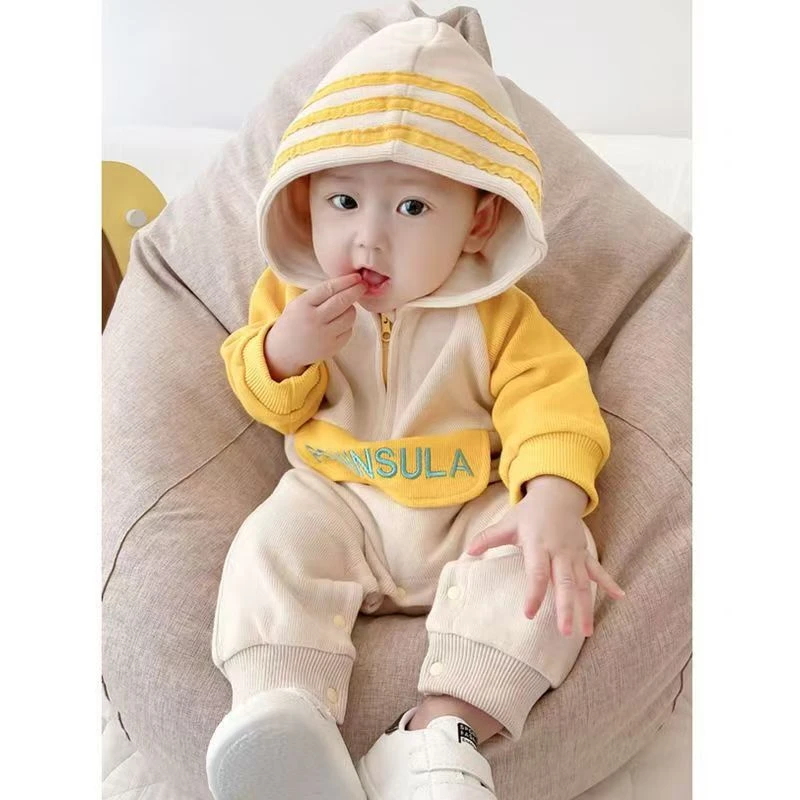 加厚春秋长袖极简风幼儿通用哈衣秋冬爬服秋装