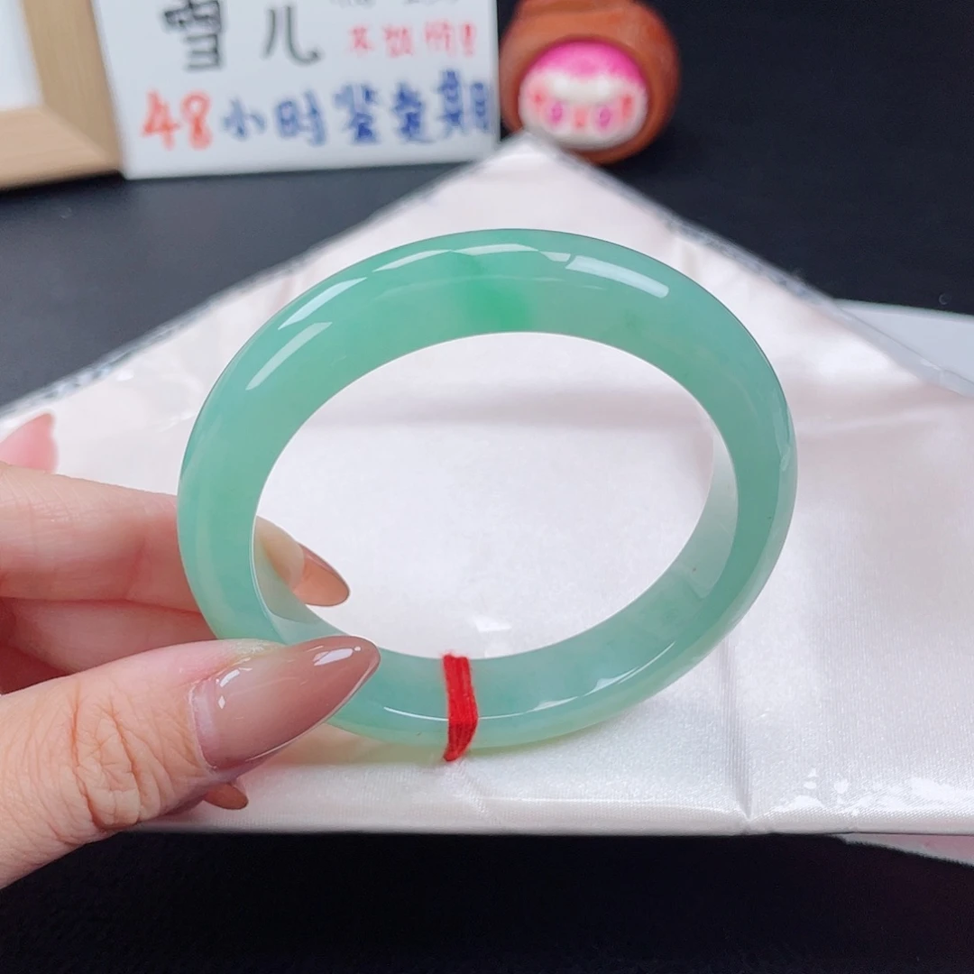 翡翠手镯未镶嵌10755-满色甜阳绿满色飘绿-洒金