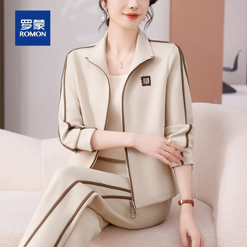 罗蒙妈妈春秋装休闲套装女新款40岁中老年人女装运动服外套两件套