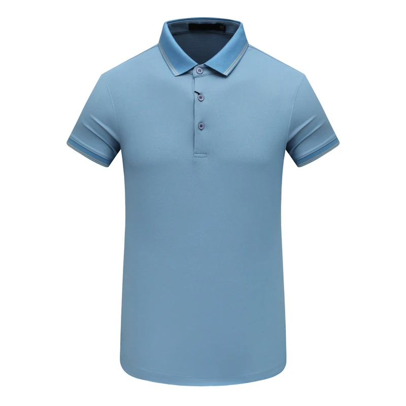 SF555圣男式夏季短袖T恤 蚕丝翻领套头休闲商务上衣 浅蓝色弹力
