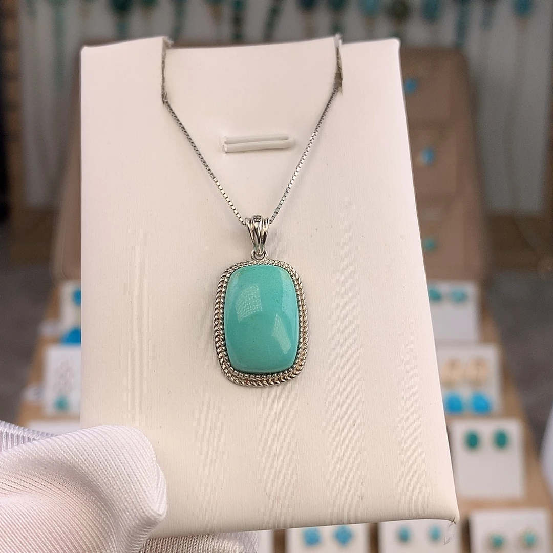 绿松石银S925镶嵌吊坠(不含链)