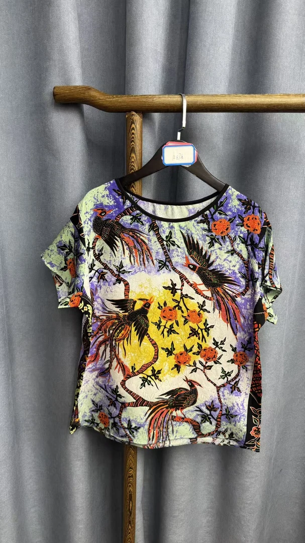 2025秋季新款休闲时尚圆领桑蚕丝短袖上衣女R878