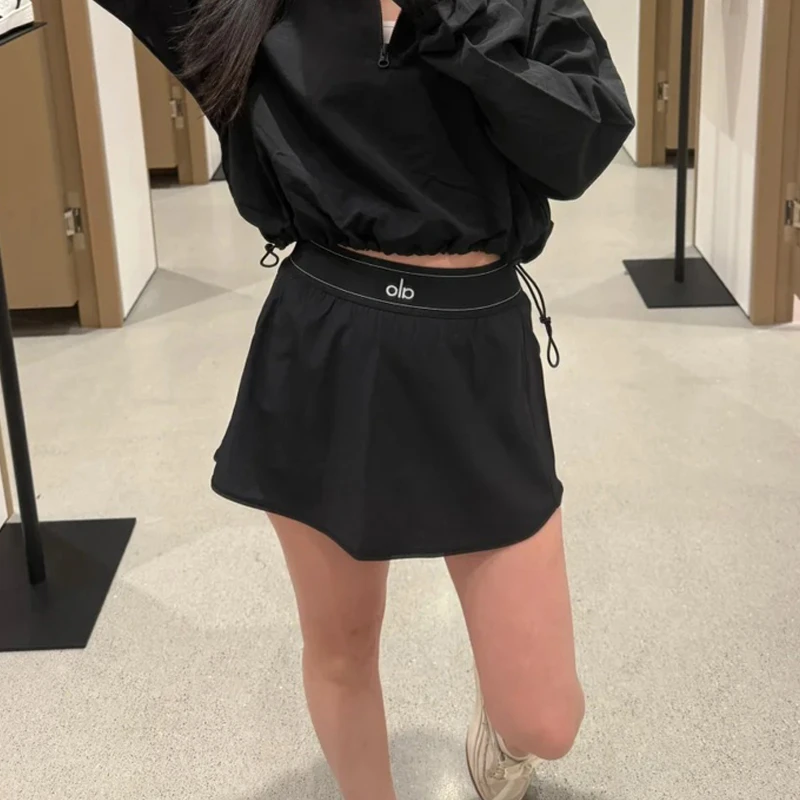 alo短裙女jisoo同款A字半身裙美式辣妹休闲黑色百搭弹力包臀裙裤