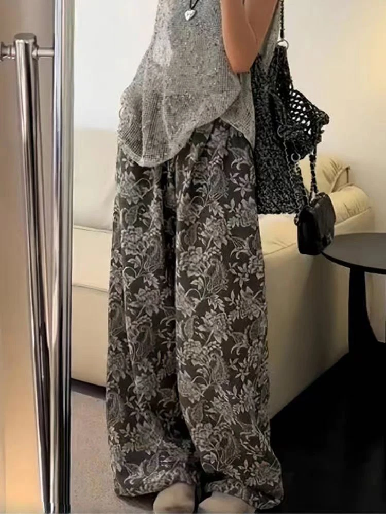 02371 张十柒服饰 休闲裤夏季设计感印花阔腿裤 裤长105左右F5