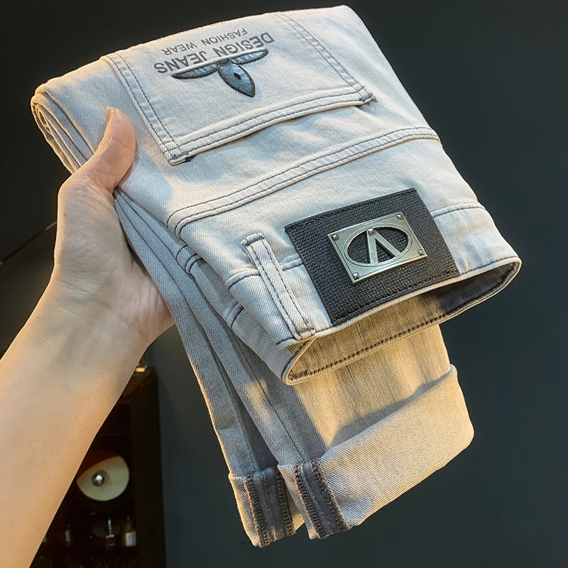 灰色弹力小脚牛仔裤男士2025年秋季新款潮流修身韩版舒适长裤子