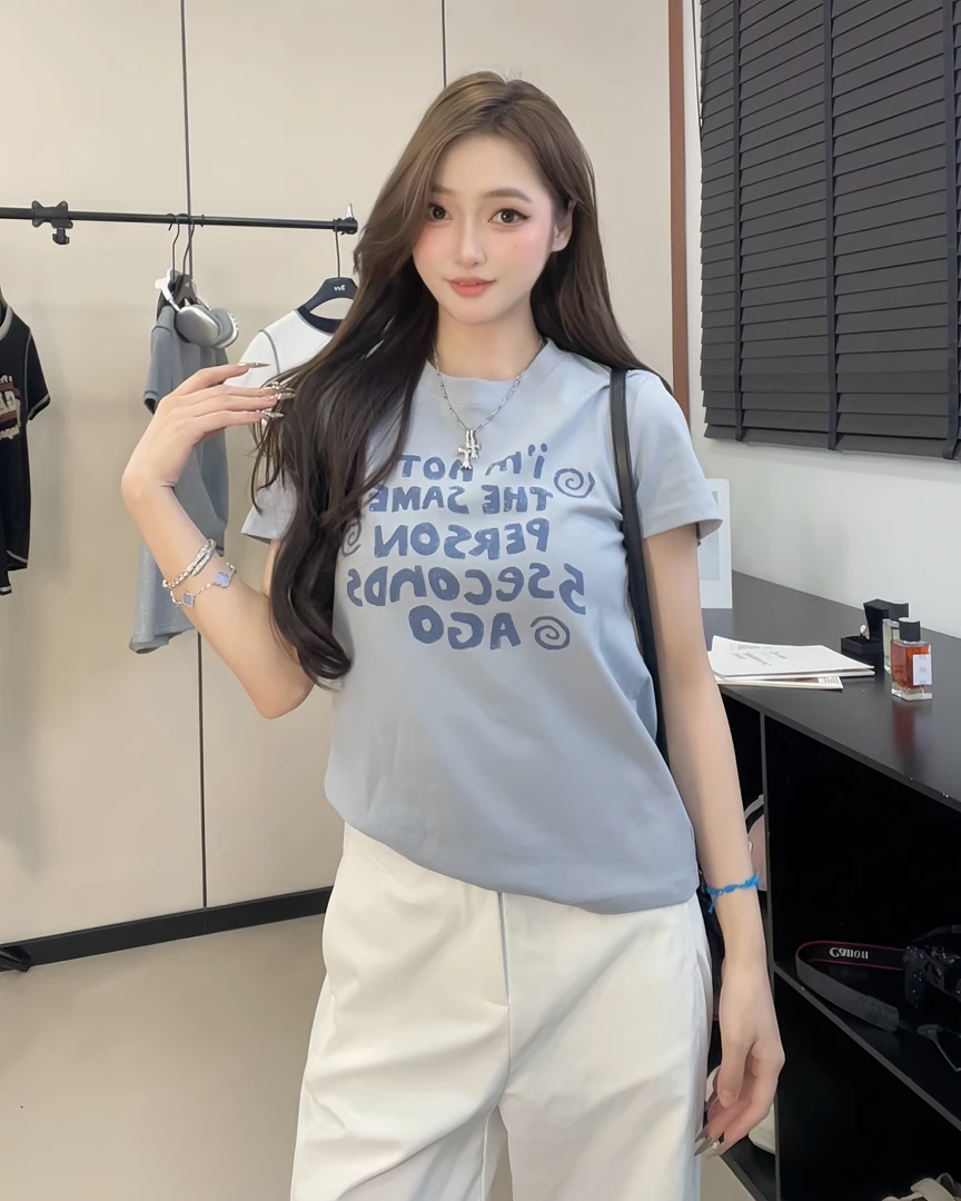 深圳南油【3VV-1020】夏季韩版双面字母印花短袖T恤休闲百搭设计