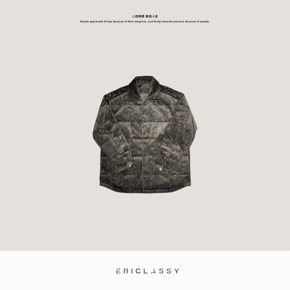 ERICLASSY 重磅厚糯色织雪尼尔素材衬衫式翻领羽绒外套