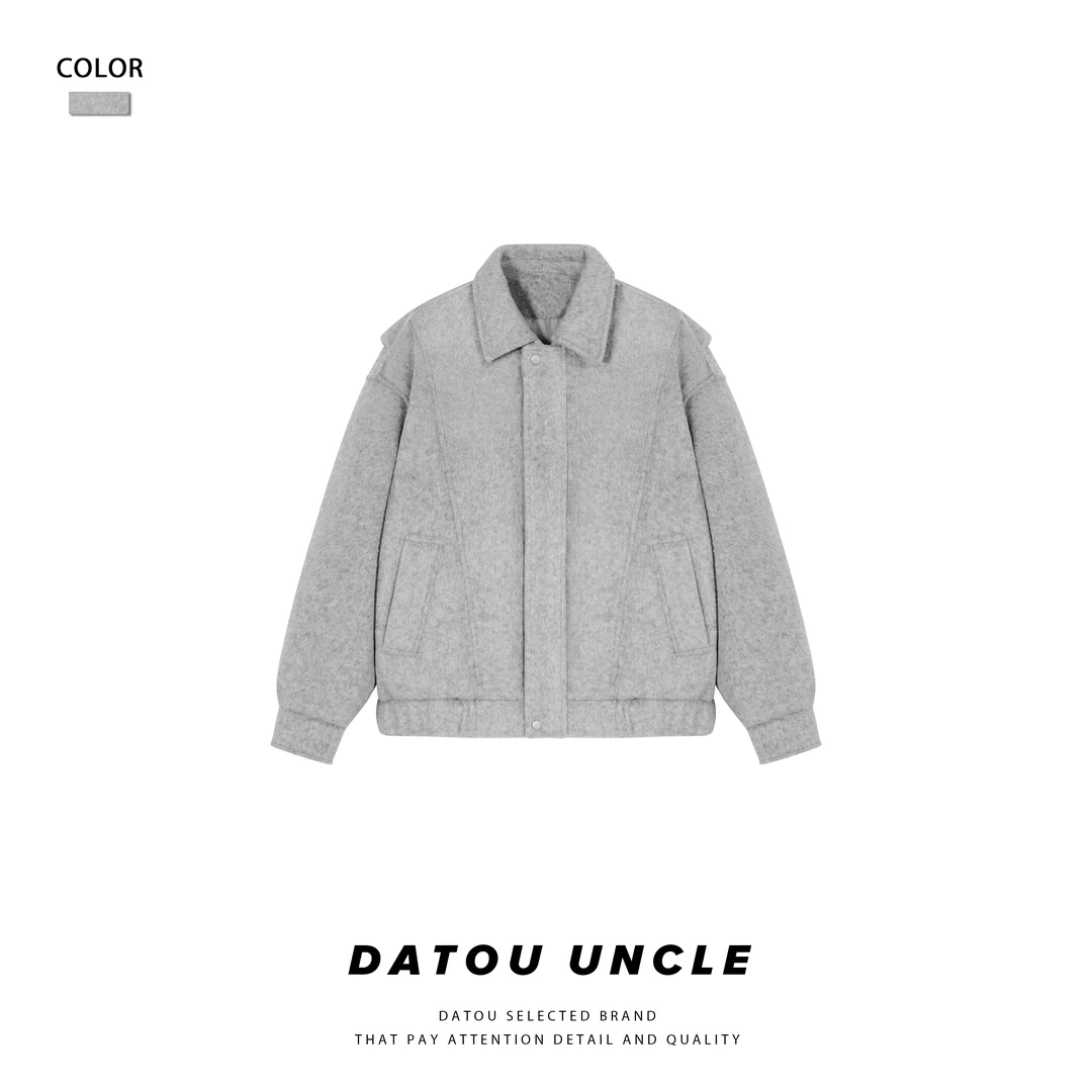 【大头叔叔】冬季绵羊毛呢子拼接设计翻领加厚夹克外套DC038S