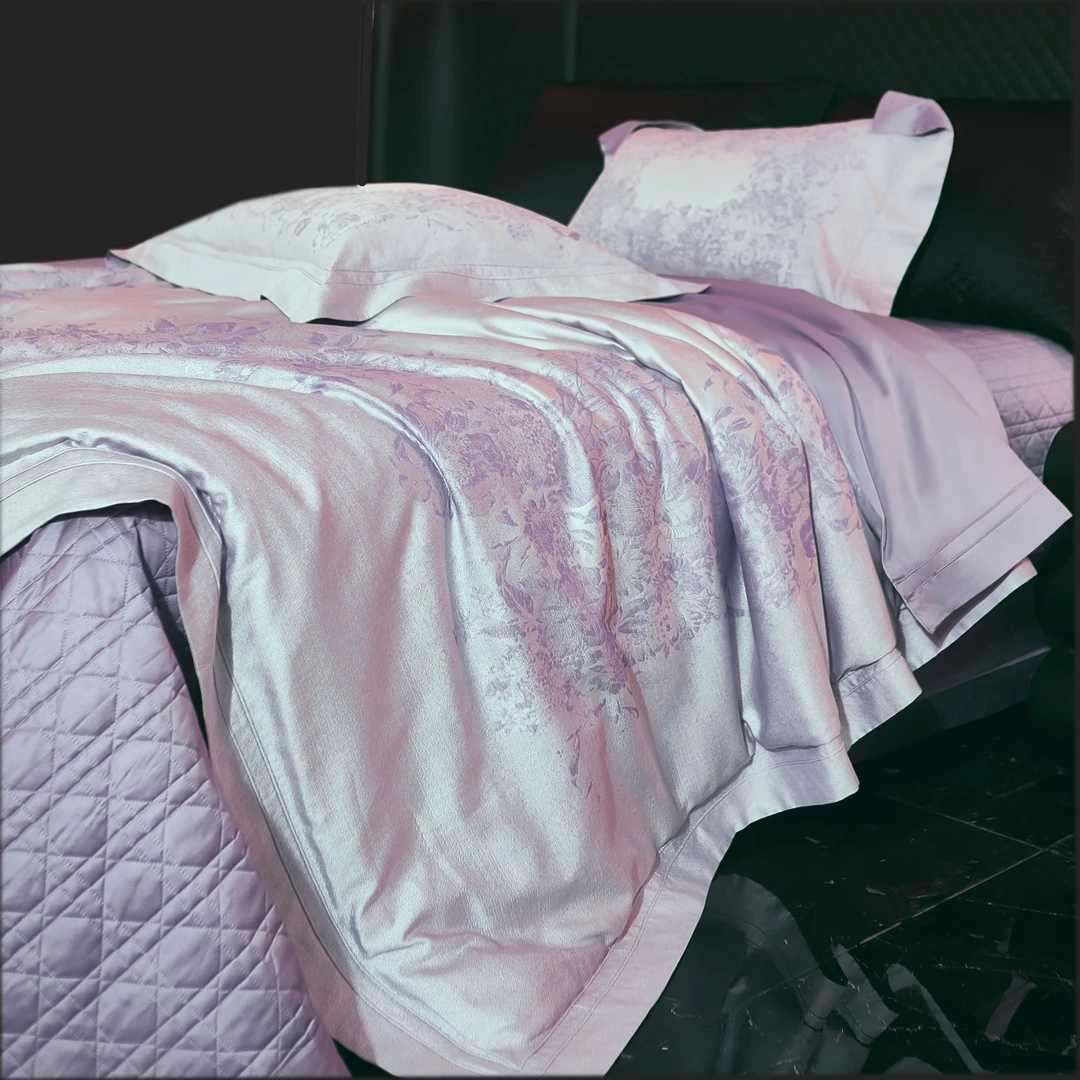 梦锦阁-云感厚织进口埃及长绒棉轻奢鎏银秋冬加厚纯棉床盖四件套