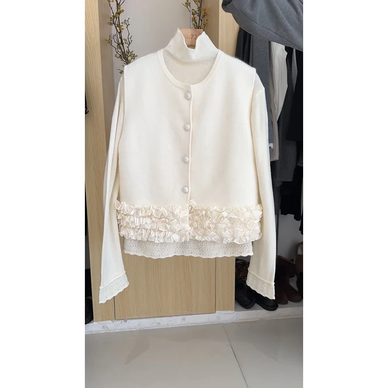 2025春季新款时尚设计高级感小众极简花边马甲气质针织上衣叠穿女