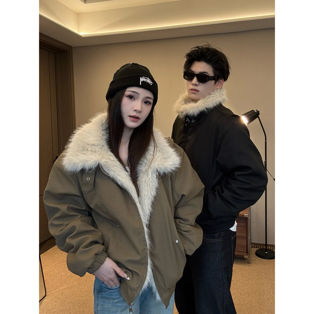 SEVEN 冬季座山雕新款棉服短款加厚保暖翻领帆布拼接外套男女情侣