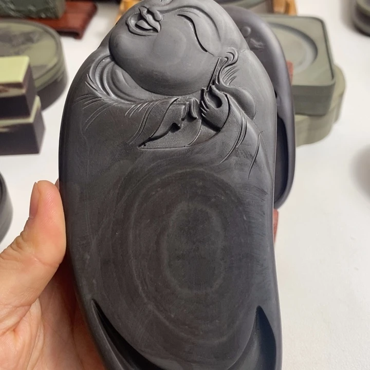 笑口常开砚玉黛石易砚