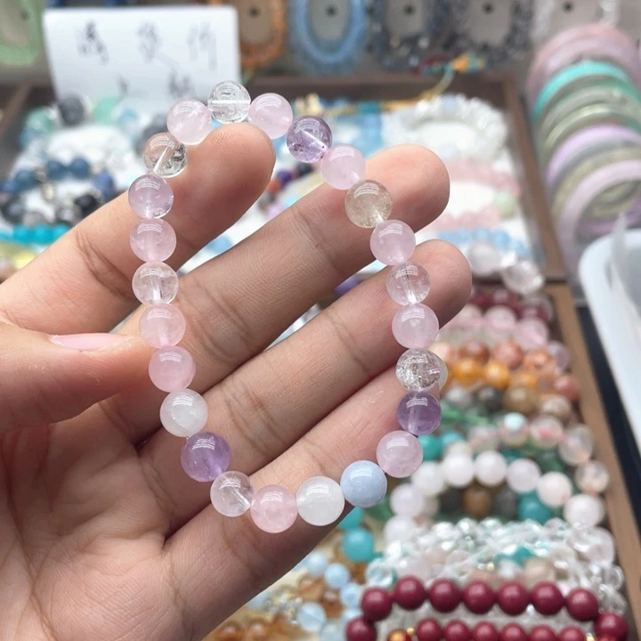 银S925镶嵌烟晶手链海蓝宝小多宝
