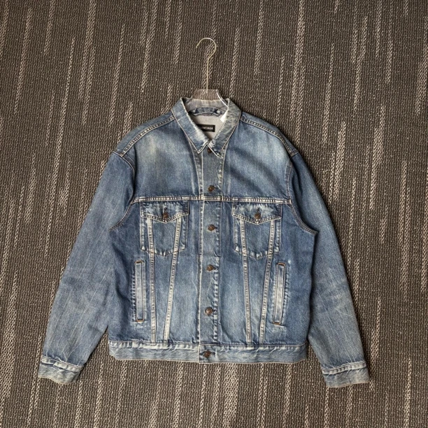 99新 Balenciaga/巴黎世家 刺绣logo复古做旧牛仔外套/46码
