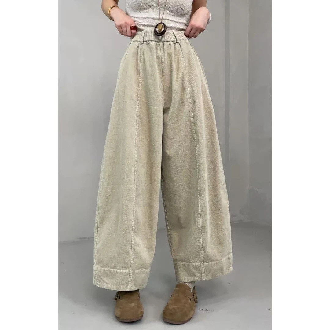 玖了个玖 2025秋季新款时尚宽松百搭灯芯绒阔腿休闲裤2510C6402