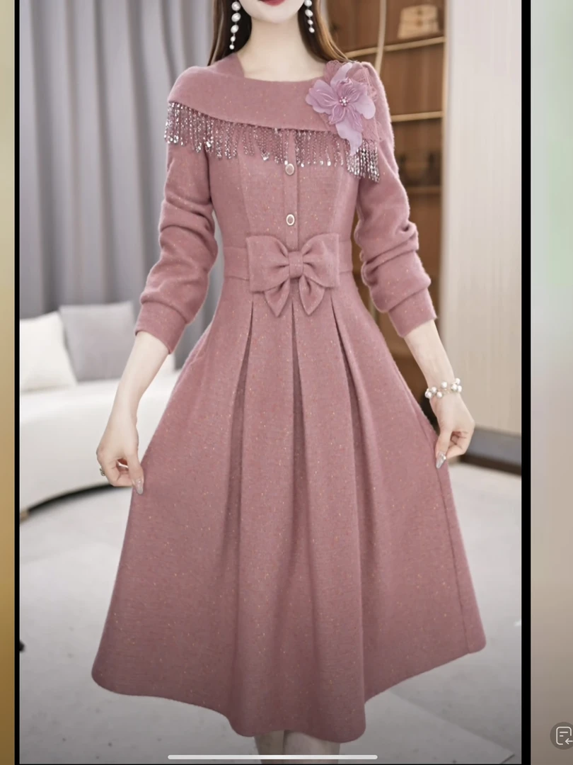 【连衣裙】冬季高定气质显瘦时尚简约通勤中长款长袖女连衣裙M-4XL