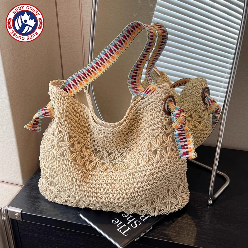 RUDY GOOSE度假风草编包女夏季流行海边沙滩大容量单肩编织托特包