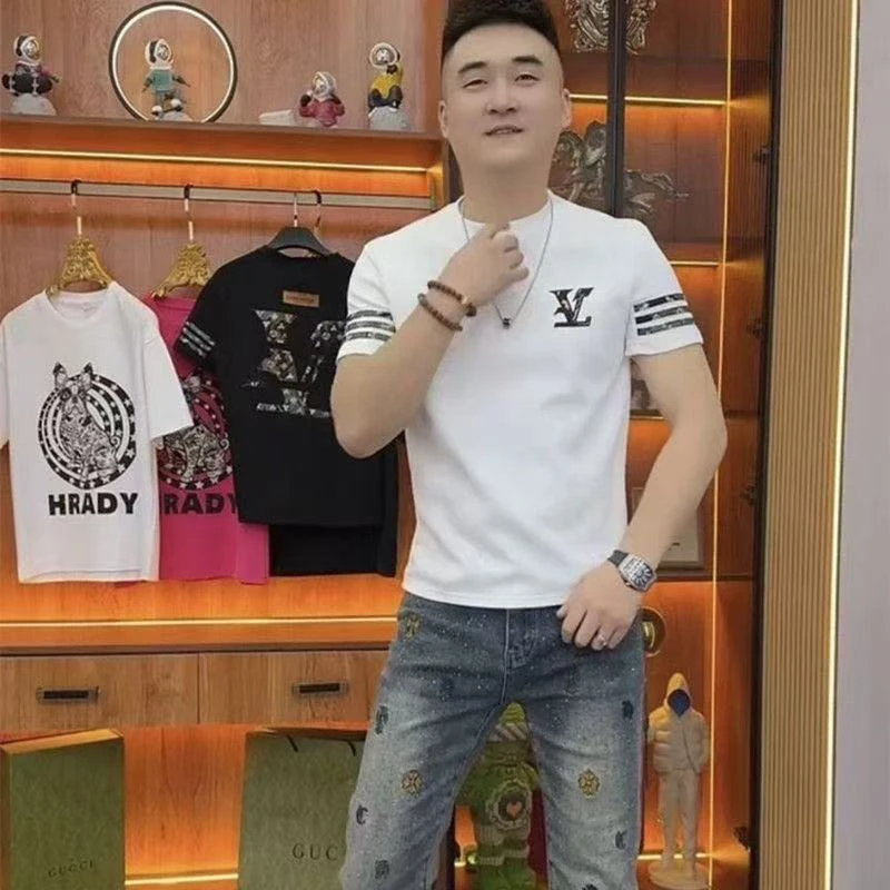 夏季潮牌新款三钢个性印花短袖潮流夏季男士T恤网红百搭圆领半袖t