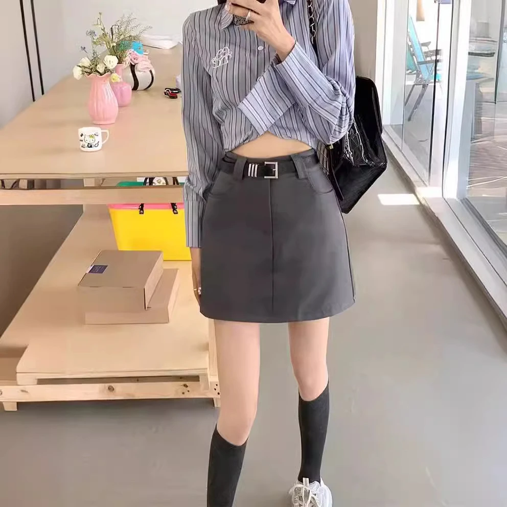 2024新款半身裙女夏季高腰显瘦a字西装裙设计感美式风灰色包臀裙