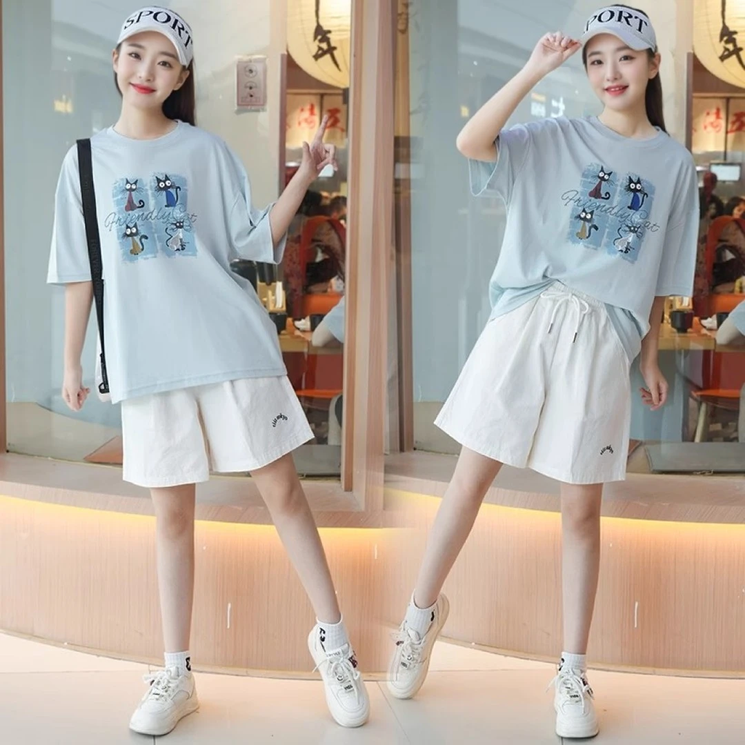 女童短袖夏装套装两件套新款夏季2025中大童时髦洋气儿童休闲宽松