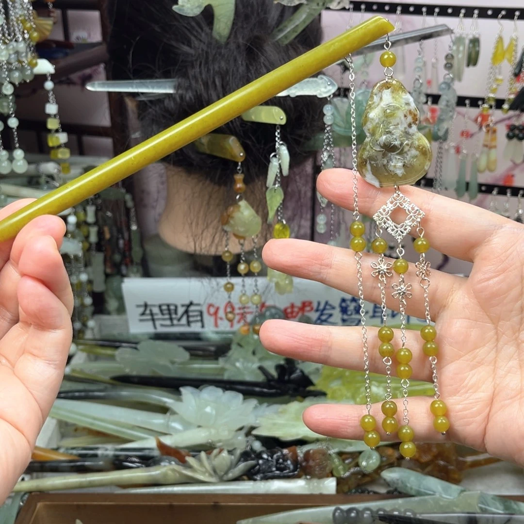 岫玉未镶嵌发饰长度18.5厘米左右